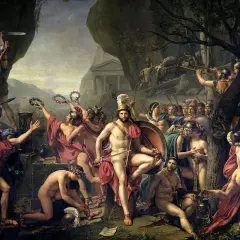 Leonidas i jego spartańscy wojownicy przed bitwą pod Termopilami.