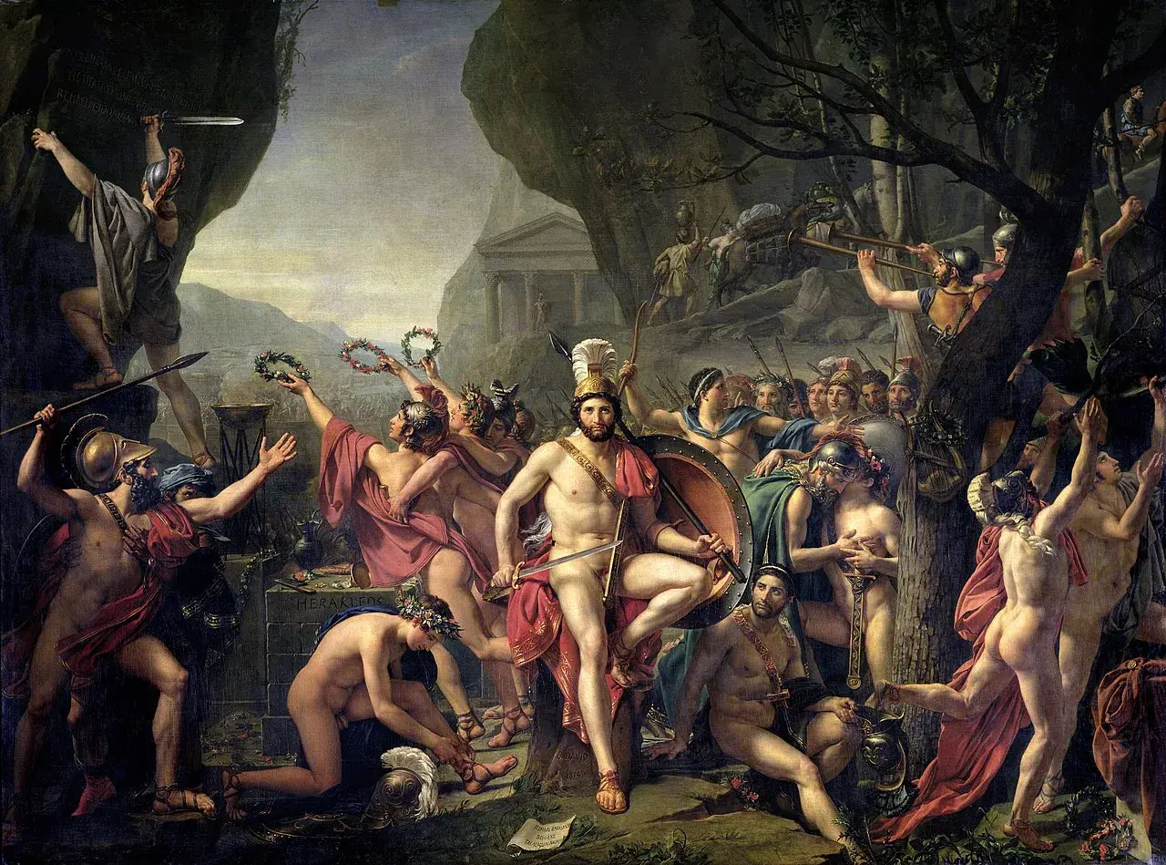 Leonidas i jego spartańscy wojownicy przed bitwą pod Termopilami.
